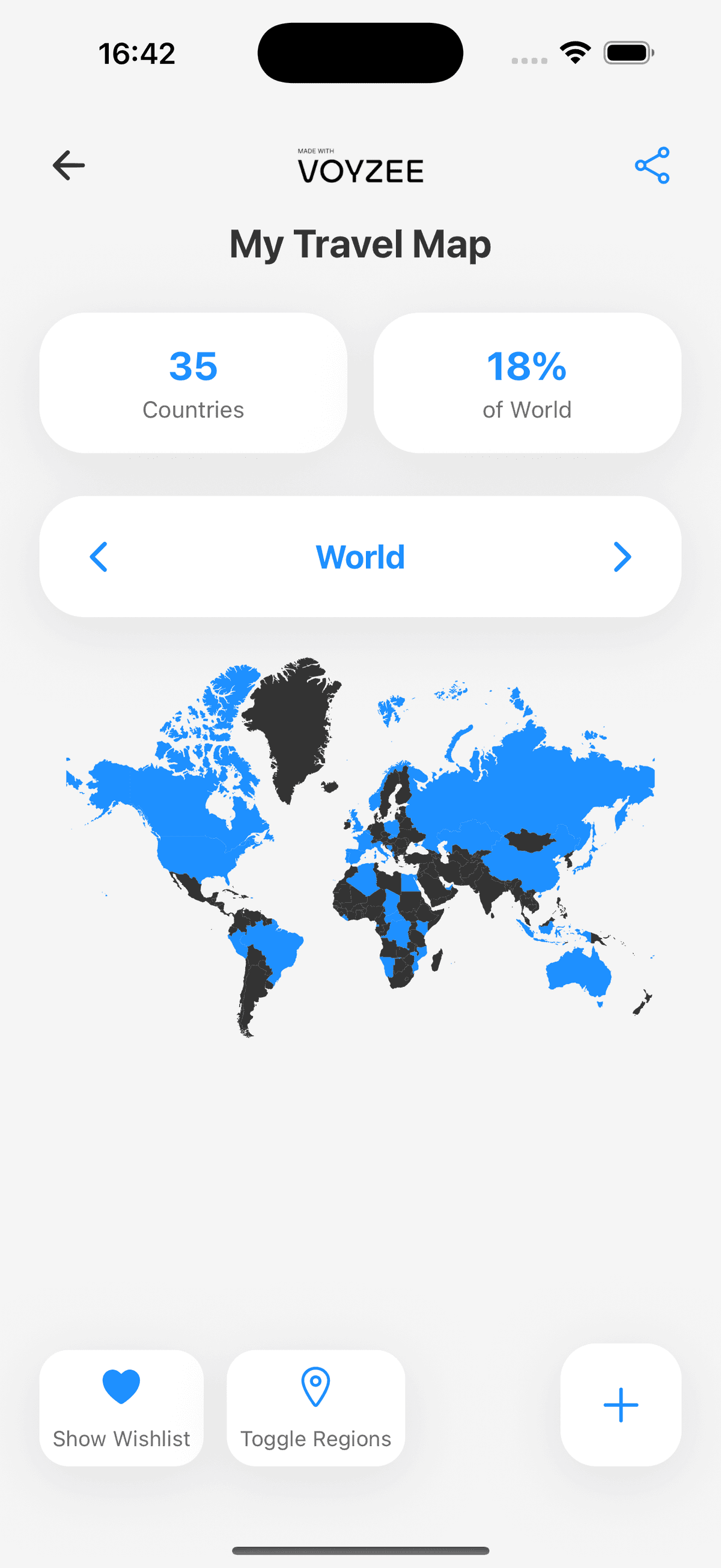 VoyZee travel map screen