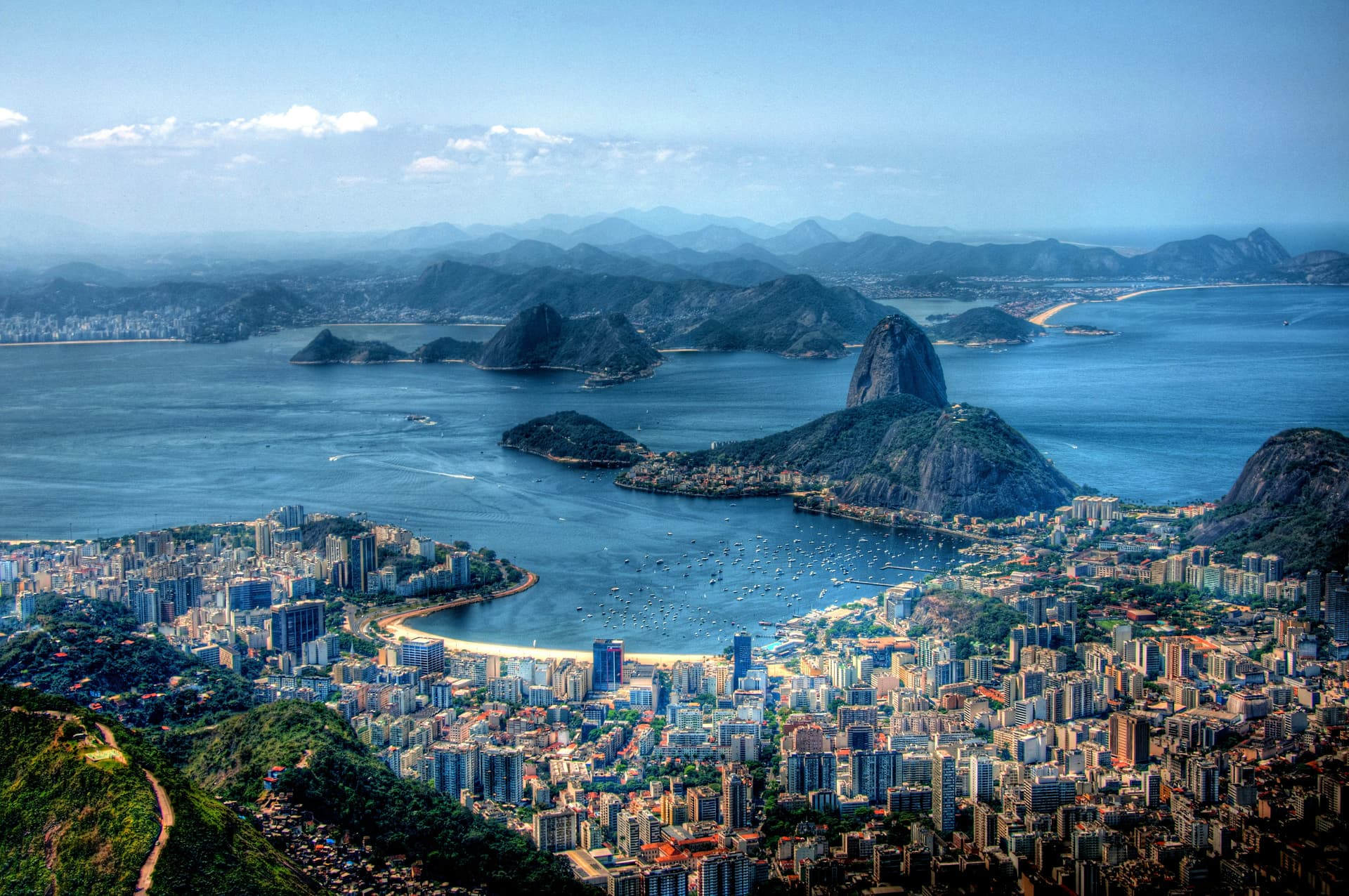 Boat tour in Guanabara Bay with Rio de Janeiro coastline