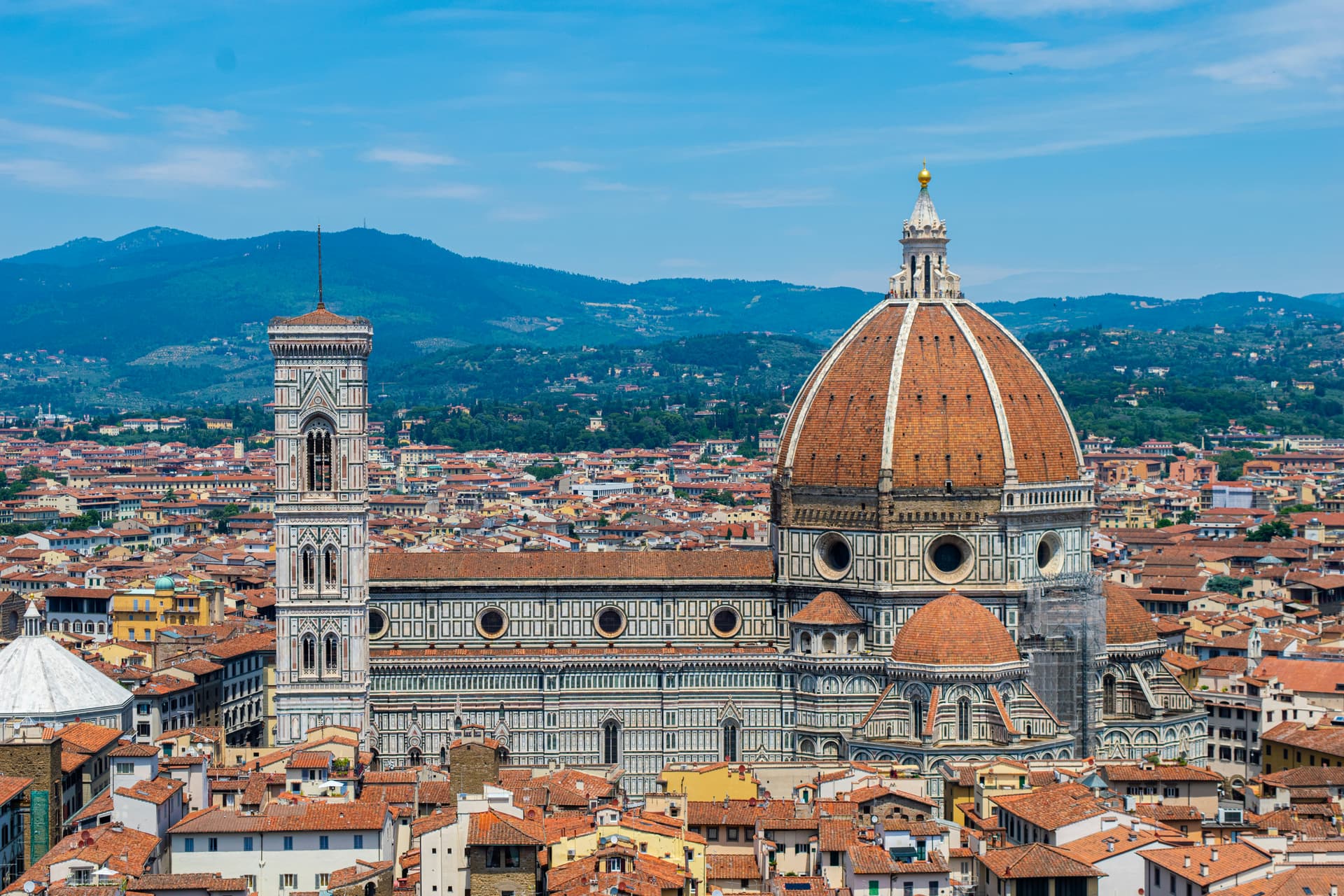 Aerial view of the Florence Cathedral and city rooftops
